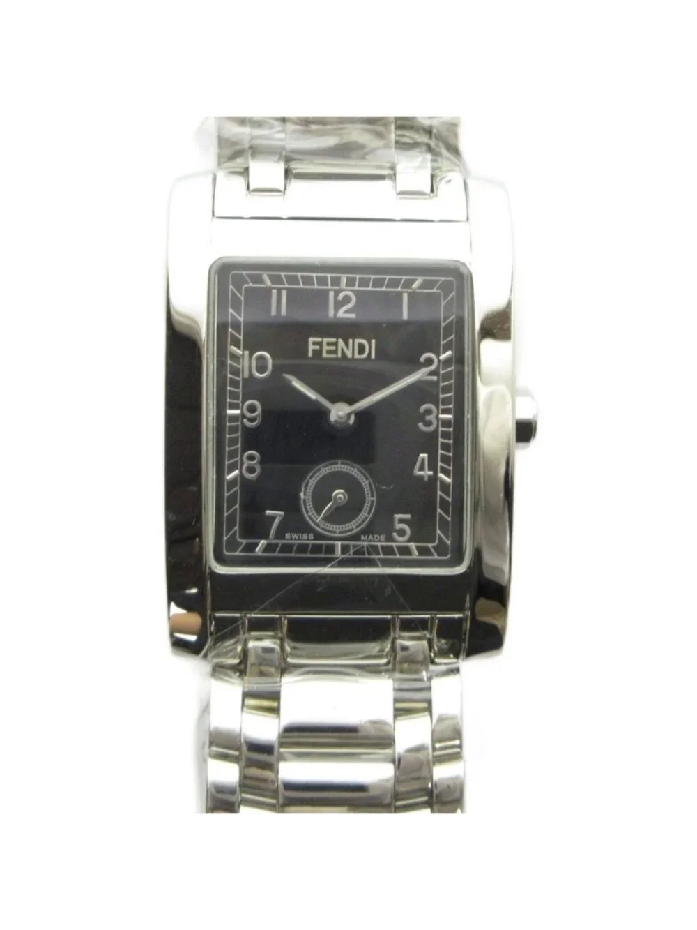 Fendi Orologi Watch Quartz Smoseco Square Black Dial Logo Silver
